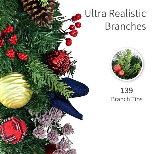 Puleo International 6ft. Pre-Lit Pine with Ornaments & Pinecones Artificial Christmas Garland